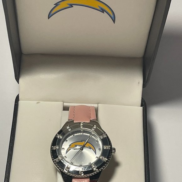Los Angeles Chargers NFL Womens Watch w/ Pink Leather Band w/ Rhinestones NEW